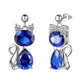 Cat Birthstone September Sapphire Earrings Sterling Silver - Earrings - Aurora Tears
